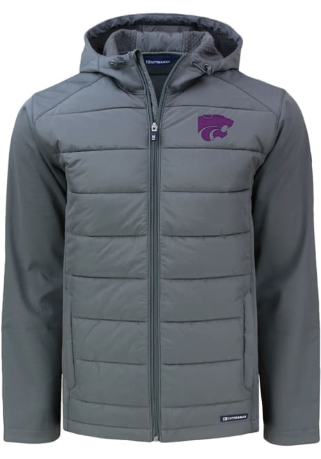 Mens K-State Wildcats Grey Cutter and Buck Evoke Hood Heavyweight Jacket