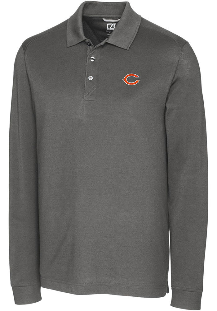 Chicago Bears Cutter and Buck Grey Advantage Pique Long Sleeve Big and Tall Polo