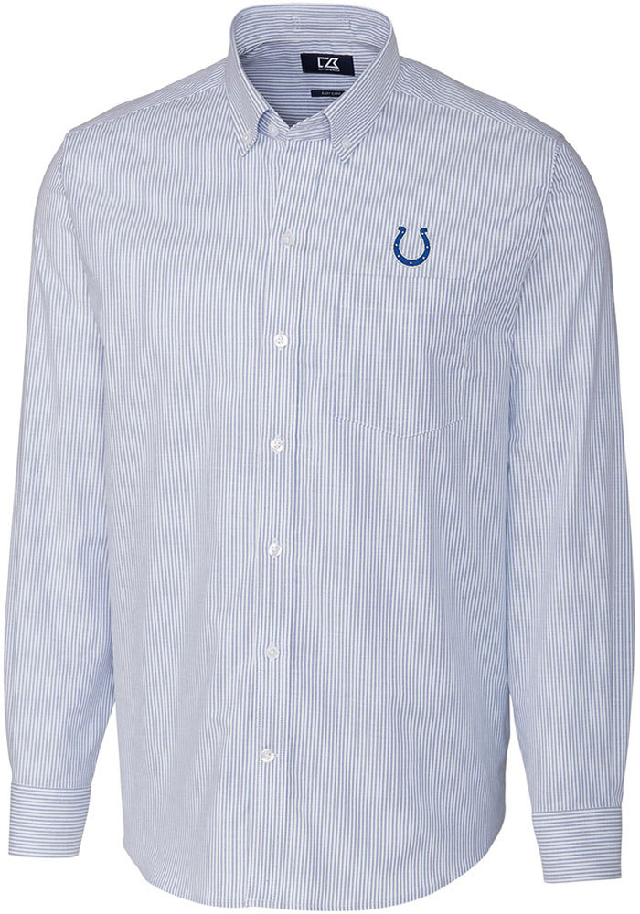 Indianapolis Colts Cutter Buck Big Tall Stretch Striped Oxford Long Sleeve Woven Button Down Shirt Blue Men s