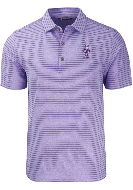 Mens K-State Wildcats Purple Cutter and Buck Forge Heather Stripe Short Sleeve Polo Shirt