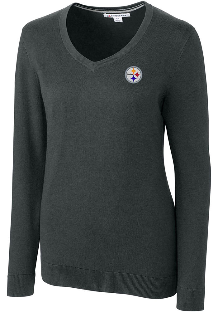 Pittsburgh Steelers Cutter and Buck Sweater Womens CHARCOAL Lakemont Long Sleeve