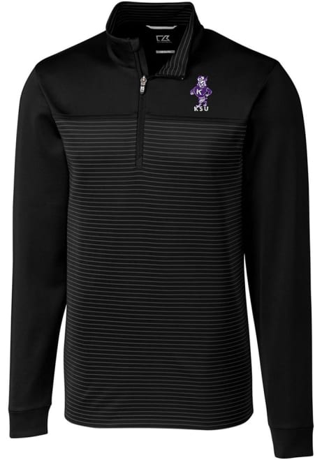 Mens K-State Wildcats Black Cutter and Buck Vault Traverse Stripe 1/4 Zip Pullover