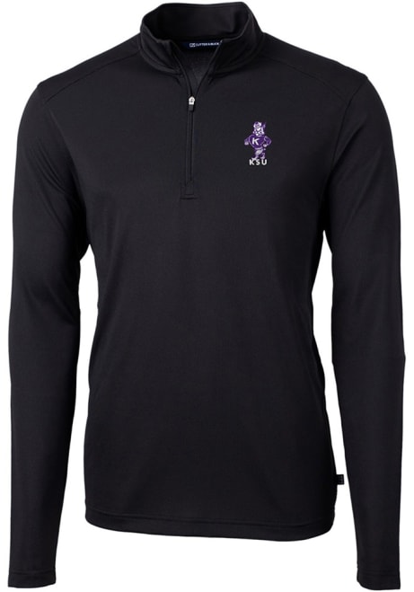 Mens K-State Wildcats Black Cutter and Buck Willie Virtue Eco Pique 1/4 Zip Pullover