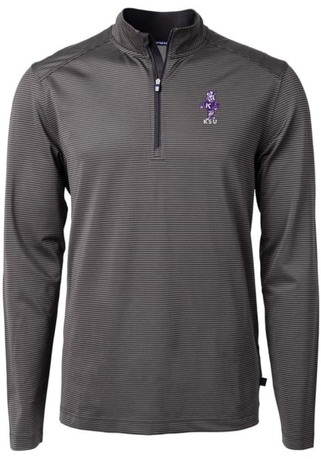 Mens K-State Wildcats Black Cutter and Buck Vault Virtue Eco Pique Stripe 1/4 Zip Pullover
