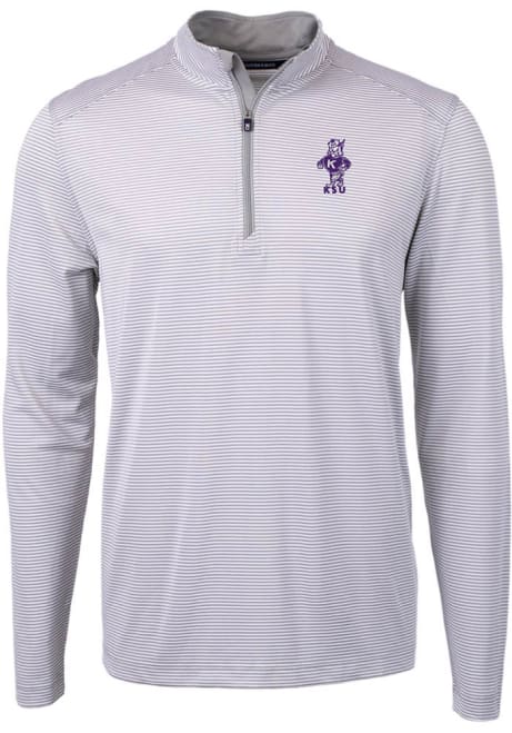 Mens K-State Wildcats Grey Cutter and Buck Vault Virtue Eco Pique Stripe 1/4 Zip Pullover