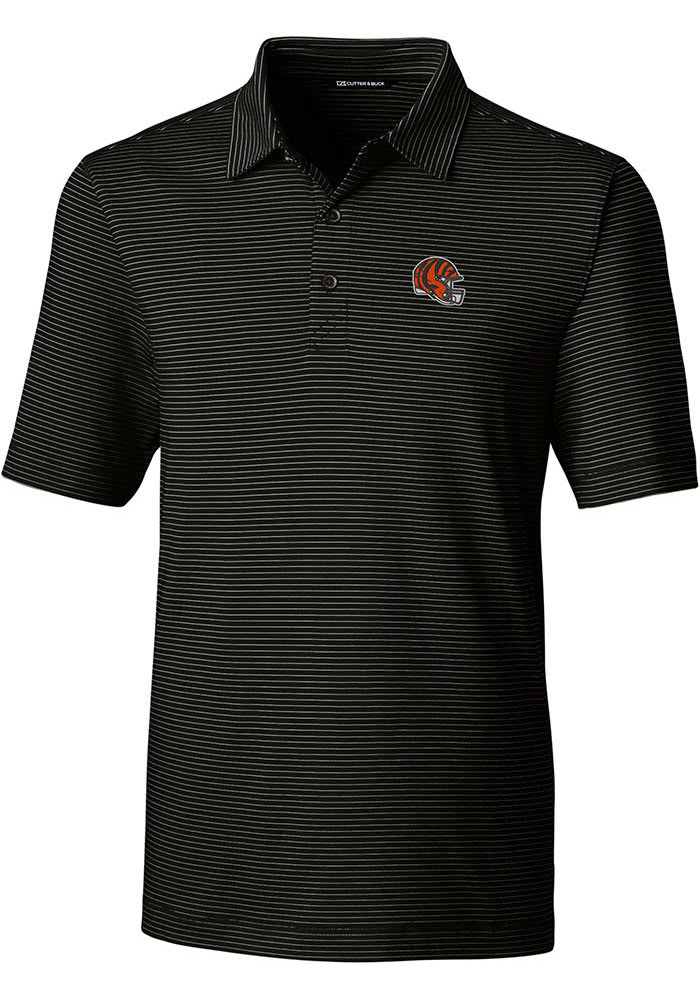 Cincinnati Bengals Cutter and Buck BLACK Helmet Forge Pencil Stripe Big and Tall Golf Shirt