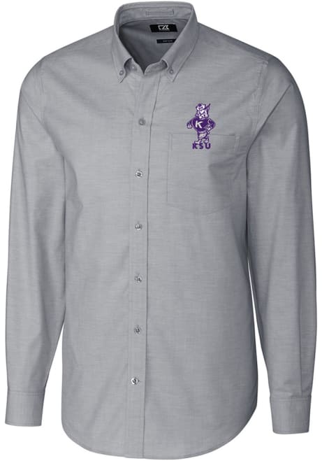 Charcoal K-State Wildcats Cutter and Buck Mens Vault Stretch Oxford Big and Tall Dress Shirt