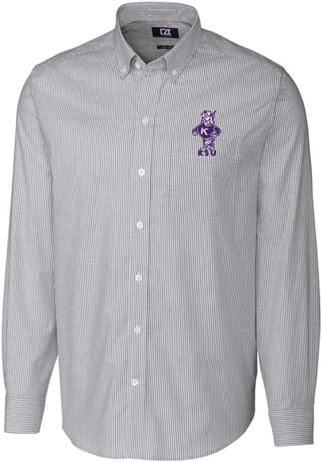 Charcoal K-State Wildcats Cutter and Buck Mens Vault Stretch Oxford Stripe Big and Tall Dress Shirt