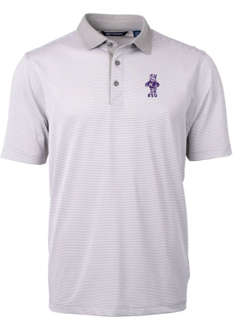 K-State Wildcats Grey Cutter and Buck Vault Virtue Eco Pique Micro Stripe Big and Tall Polo