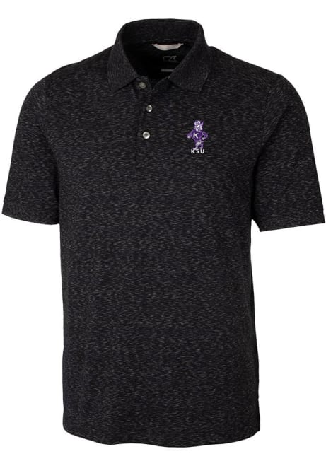 Mens K-State Wildcats Black Cutter and Buck Space Dye Vault Big and Tall Polos Shirt
