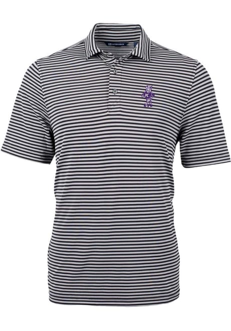 K-State Wildcats Black Cutter and Buck Vault Virtue Eco Pique Stripe Big and Tall Polo