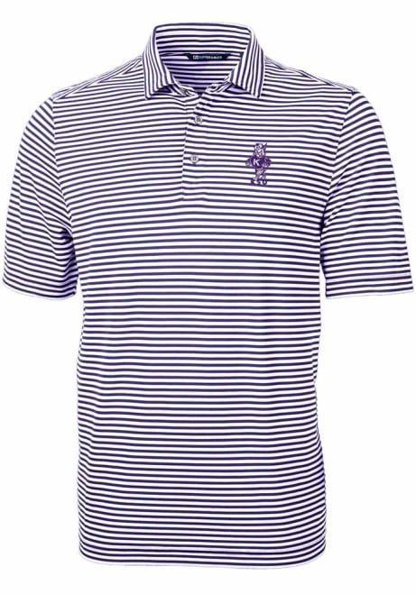 K-State Wildcats Purple Cutter and Buck Vault Virtue Eco Pique Stripe Big and Tall Polo