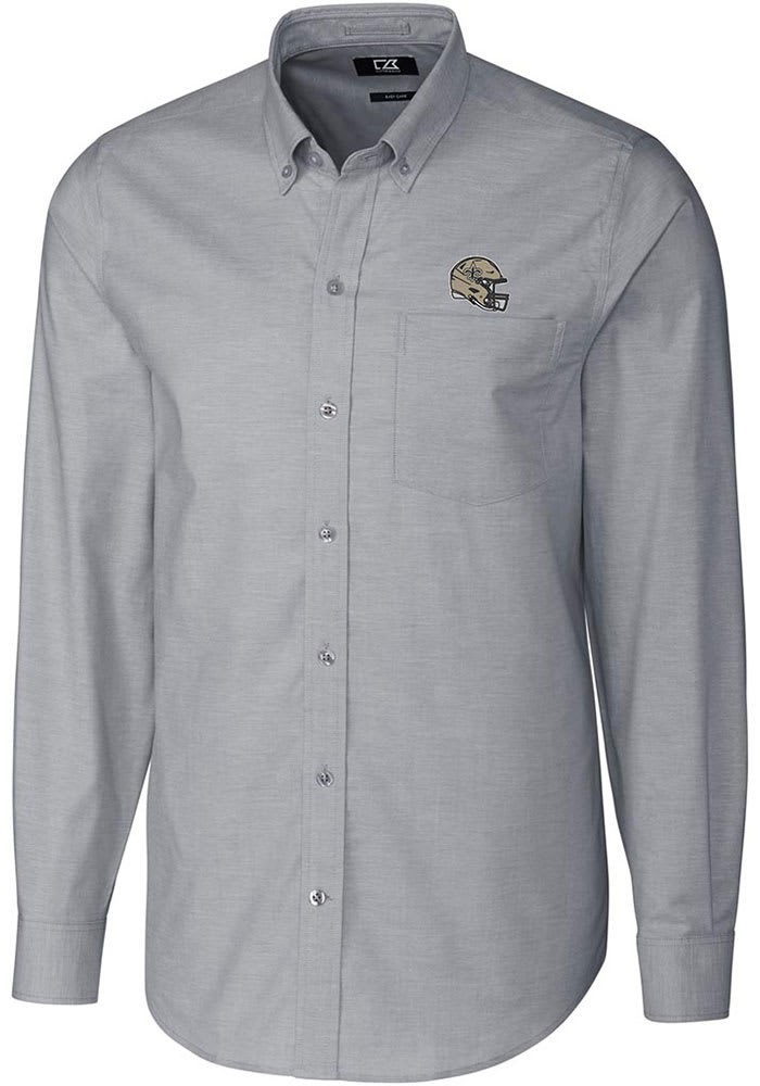 Cutter and Buck New Orleans Saints Helmet Stretch Oxford Button Down Shirt CHARCOAL