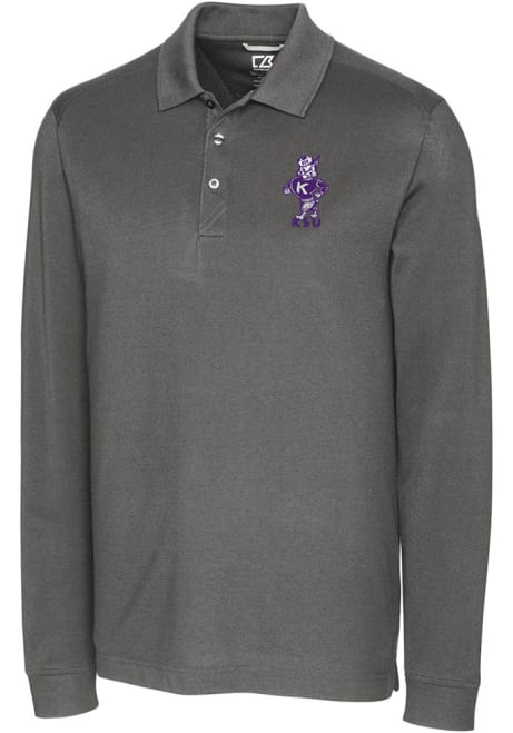Mens K-State Wildcats Grey Cutter and Buck Advantage Pique Long Sleeve Vault Big and Tall Polos Shirt
