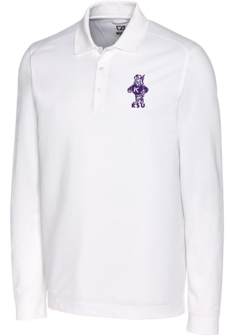 K-State Wildcats White Cutter and Buck Advantage Pique Long Sleeve Vault Big and Tall Polo