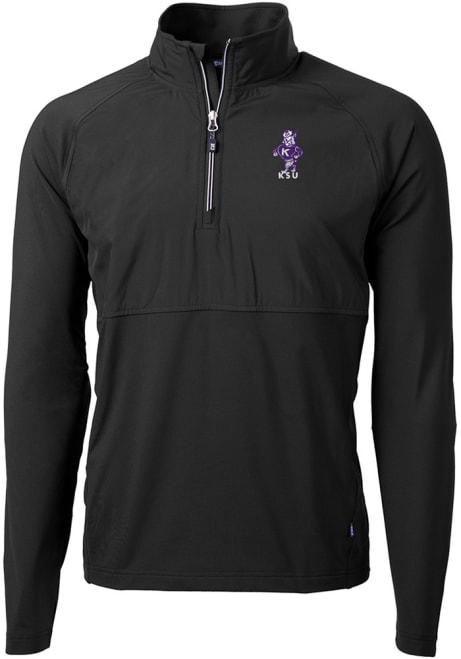 Mens K-State Wildcats Black Cutter and Buck Vault Adapt Eco Hybrid Qtr Zip Pullover