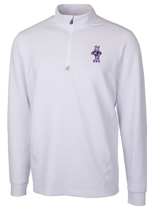 Mens K-State Wildcats White Cutter and Buck Traverse Vault Qtr Zip Pullover