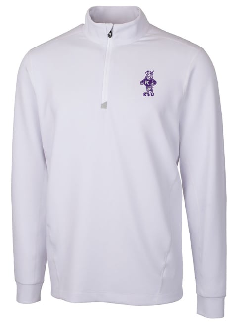 Mens K-State Wildcats White Cutter and Buck Traverse Vault 1/4 Zip Pullover