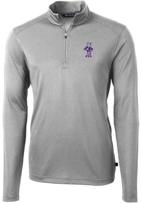 Mens K-State Wildcats Grey Cutter and Buck Vault Virtue Eco Pique Qtr Zip Pullover