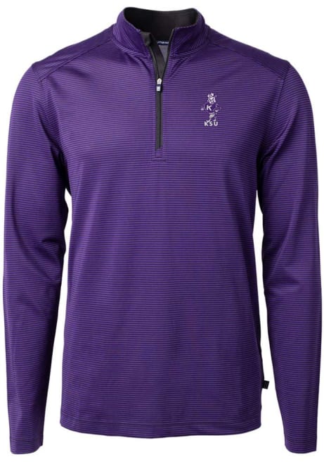 Mens K-State Wildcats Purple Cutter and Buck Vault Virtue Eco Pique Micro Stripe 1/4 Zip Pullover
