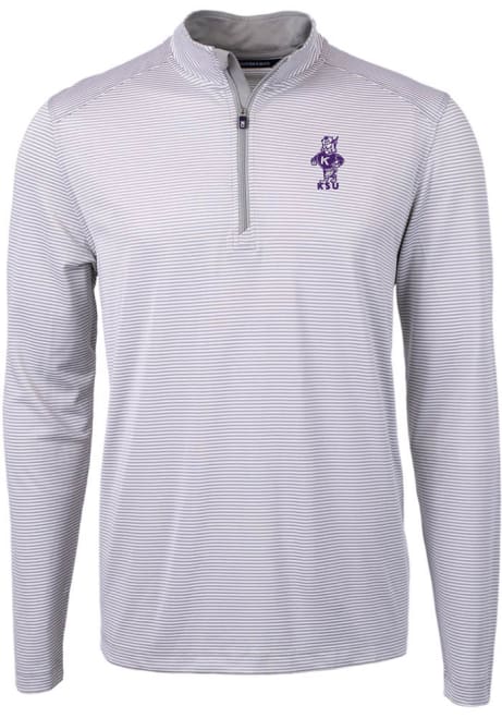 Mens K-State Wildcats Grey Cutter and Buck Vault Virtue Eco Pique Micro Stripe Qtr Zip Pullover