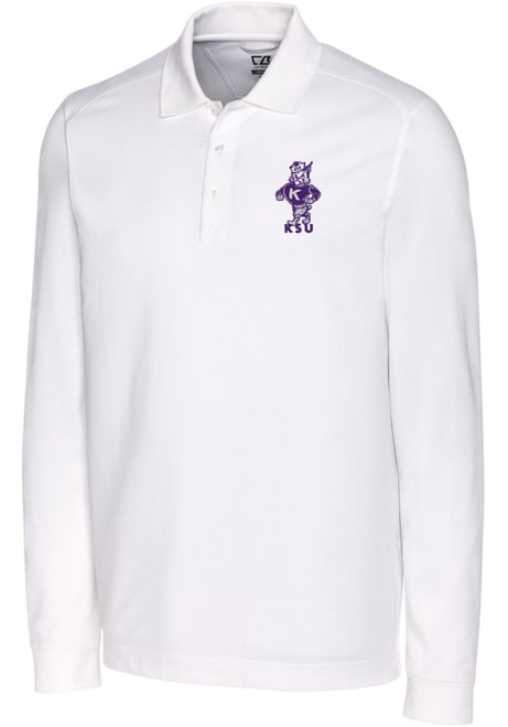 Mens K-State Wildcats White Cutter and Buck Advantage Vault Long Sleeve Polo Shirt