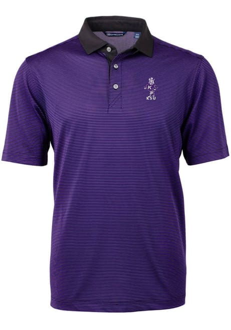 Mens K-State Wildcats Purple Cutter and Buck Vault Virtue Eco Pique Micro Stripe Short Sleeve Polo Shirt