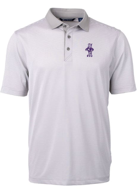 Mens K-State Wildcats Grey Cutter and Buck Vault Virtue Eco Pique Micro Stripe Short Sleeve Polo Shirt