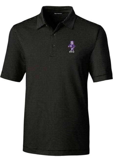 Mens K-State Wildcats Black Cutter and Buck Vault Forge Pencil Stripe Short Sleeve Polo Shirt