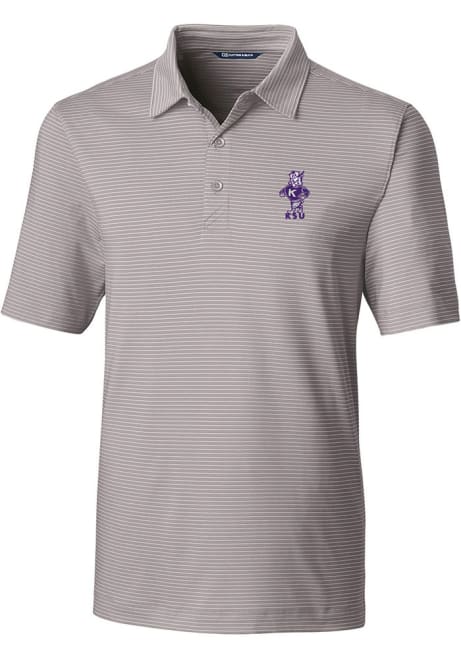 Mens K-State Wildcats Grey Cutter and Buck Vault Forge Pencil Stripe Short Sleeve Polo Shirt