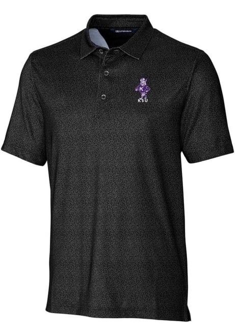 Mens K-State Wildcats Black Cutter and Buck Vault Pike Micro Floral Short Sleeve Polo Shirt