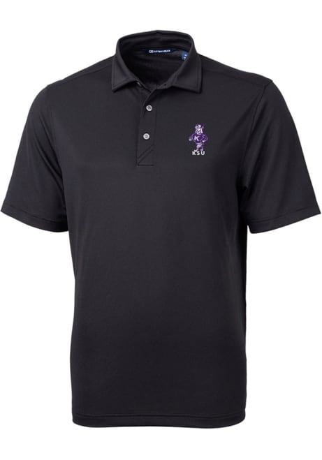 Mens K-State Wildcats Black Cutter and Buck Vault Virtue Eco Pique Short Sleeve Polo Shirt