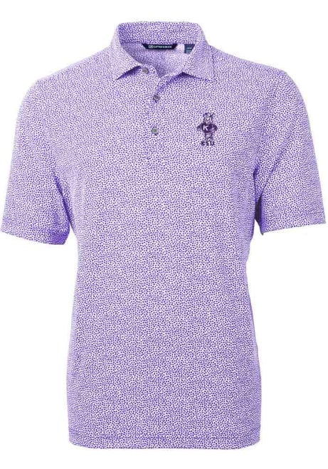 Mens K-State Wildcats Purple Cutter and Buck Vault Virtue Eco Pique Botanical Short Sleeve Polo Shirt