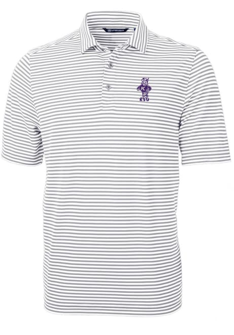 Mens K-State Wildcats Grey Cutter and Buck Vault Virtue Eco Pique Stripe Short Sleeve Polo Shirt