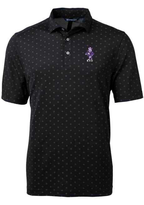Mens K-State Wildcats Black Cutter and Buck Vault Virtue Eco Pique Tile Short Sleeve Polo Shirt