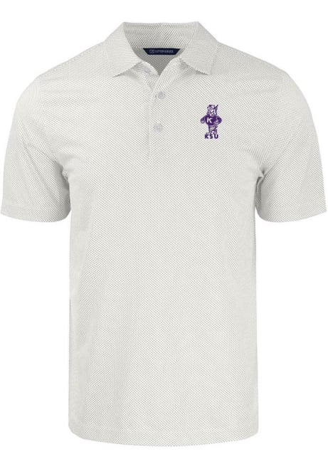 Mens K-State Wildcats White Cutter and Buck Pike Symmetry Vault Short Sleeve Polo Shirt