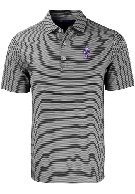 Mens K-State Wildcats Black Cutter and Buck Forge Double Stripe Vault Short Sleeve Polo Shirt