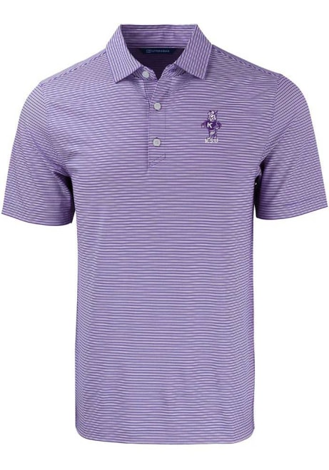 Mens K-State Wildcats Purple Cutter and Buck Forge Double Stripe Vault Short Sleeve Polo Shirt