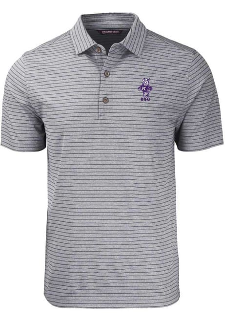 Mens K-State Wildcats Black Cutter and Buck Forge Heather Stripe Vault Short Sleeve Polo Shirt