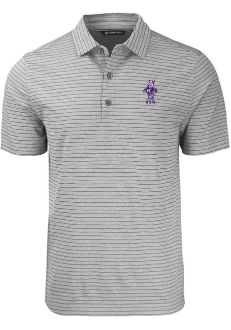 Mens K-State Wildcats Grey Cutter and Buck Forge Heather Stripe Vault Short Sleeve Polo Shirt