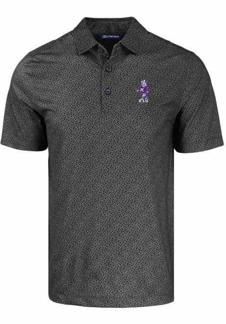 Mens K-State Wildcats Black Cutter and Buck Pike Pebble Vault Short Sleeve Polo Shirt