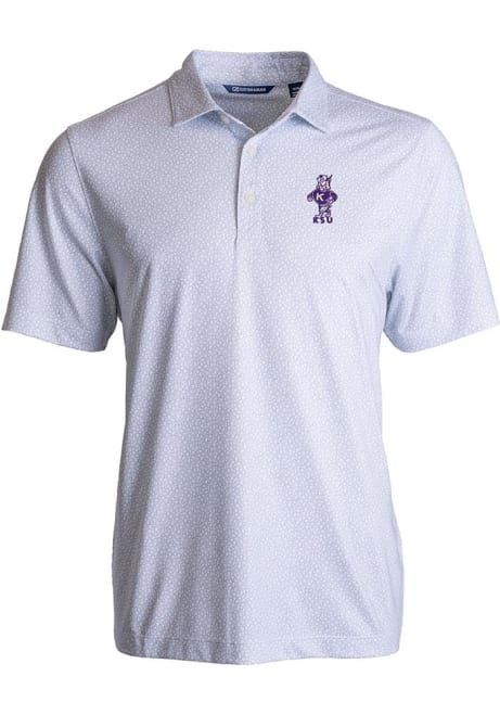 Mens K-State Wildcats White Cutter and Buck Pike Pebble Vault Short Sleeve Polo Shirt