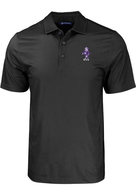 Mens K-State Wildcats Black Cutter and Buck Pike Eco Geo Print Vault Short Sleeve Polo Shirt