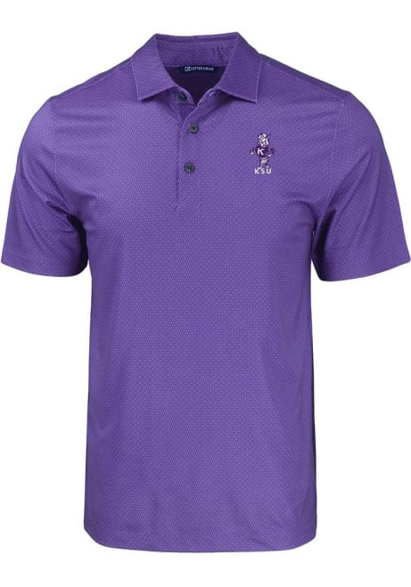 Mens K-State Wildcats Purple Cutter and Buck Pike Eco Geo Print Vault Short Sleeve Polo Shirt