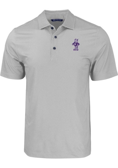 Mens K-State Wildcats Grey Cutter and Buck Pike Eco Geo Print Vault Short Sleeve Polo Shirt