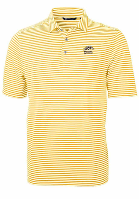 Mens Western Michigan Broncos Yellow Cutter and Buck Virtue Stripe Short Sleeve Polo Shirt