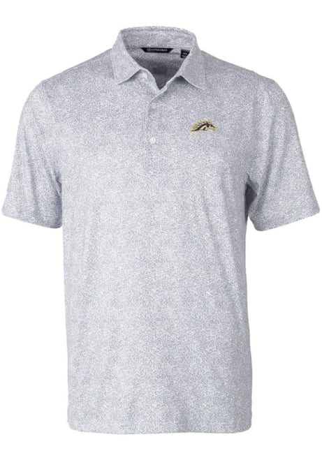 Mens Western Michigan Broncos Grey Cutter and Buck Pike Constellation Print Short Sleeve Polo Shirt