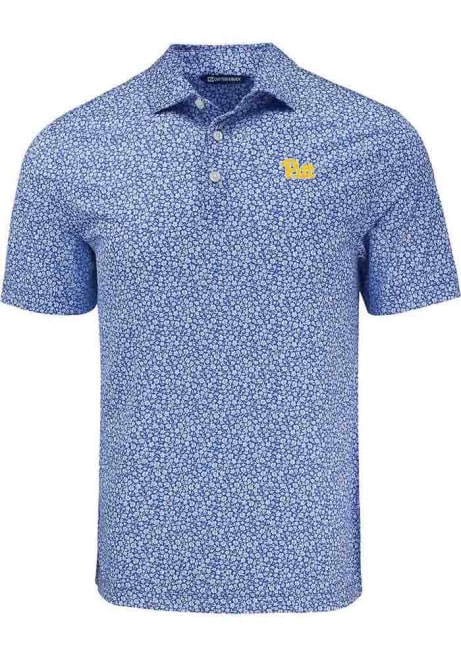 Mens Pitt Panthers Blue Cutter and Buck Flora Print Short Sleeve Polo Shirt