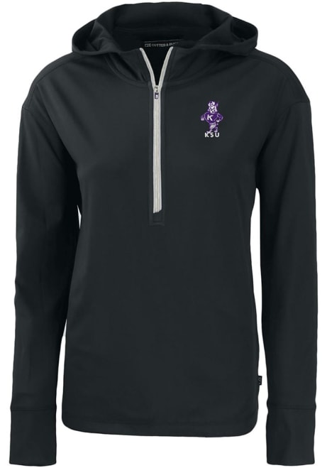 Womens K-State Wildcats Black Cutter and Buck Daybreak Hood Vault 1/4 Zip Pullover