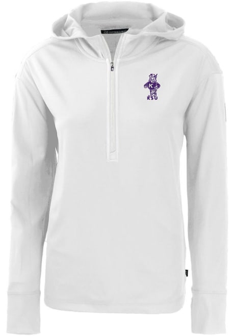 Womens K-State Wildcats White Cutter and Buck Daybreak Hood Vault 1/4 Zip Pullover